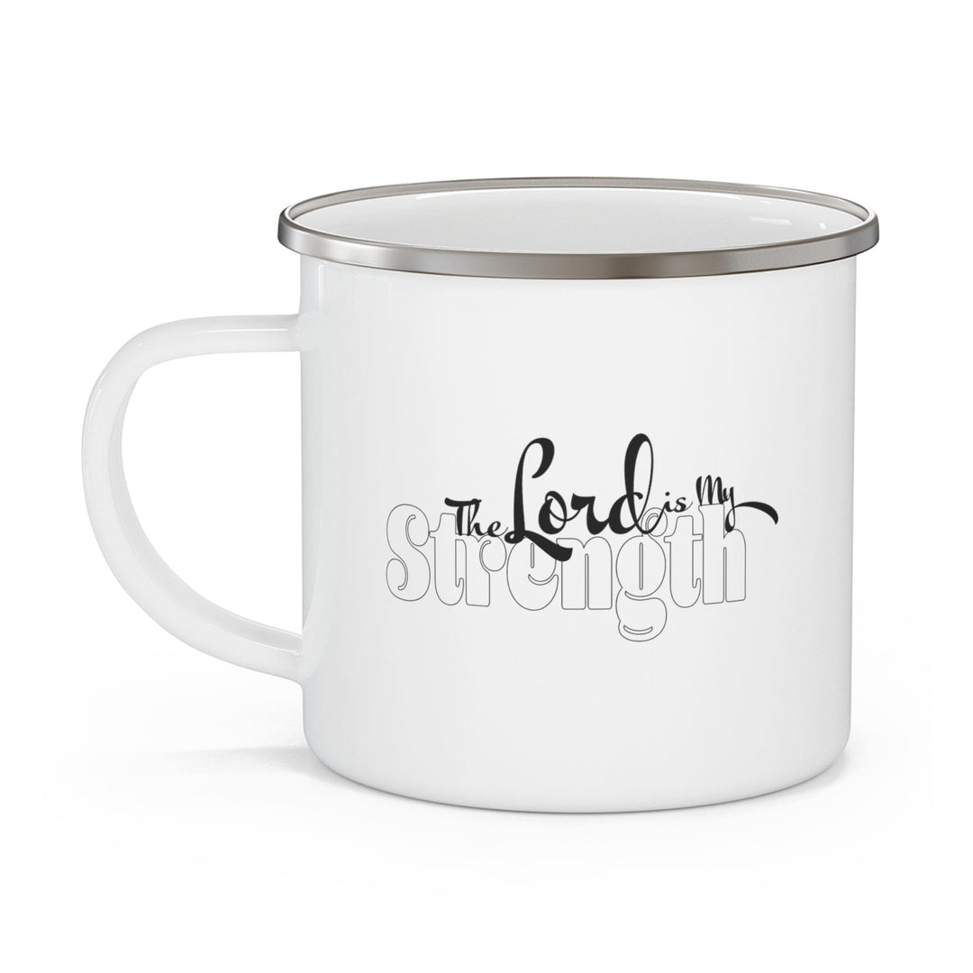 Enamel Camping Mug the Lord is my Strength Black and White Illustration