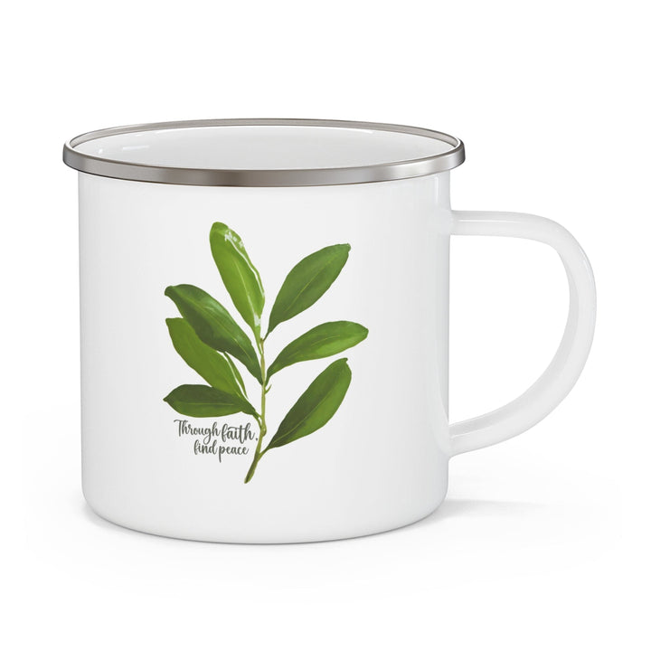 Enamel Camping Mug Through Faith Find Peace Olive Leaf - Decorative | Enamel