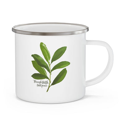 Enamel Camping Mug Through Faith Find Peace Olive Leaf - Mug