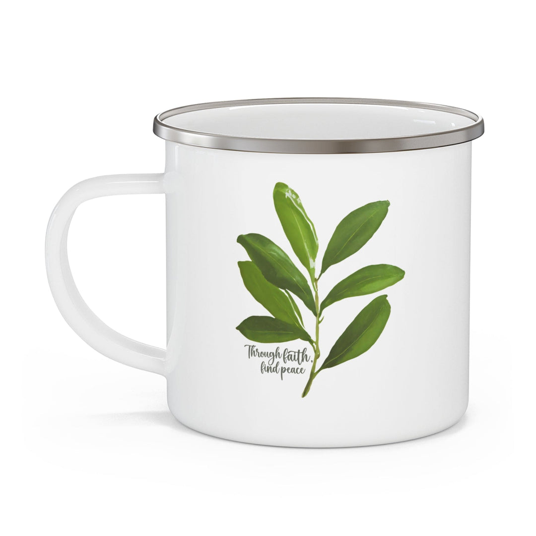 Enamel Camping Mug Through Faith Find Peace Olive Leaf - Decorative | Enamel