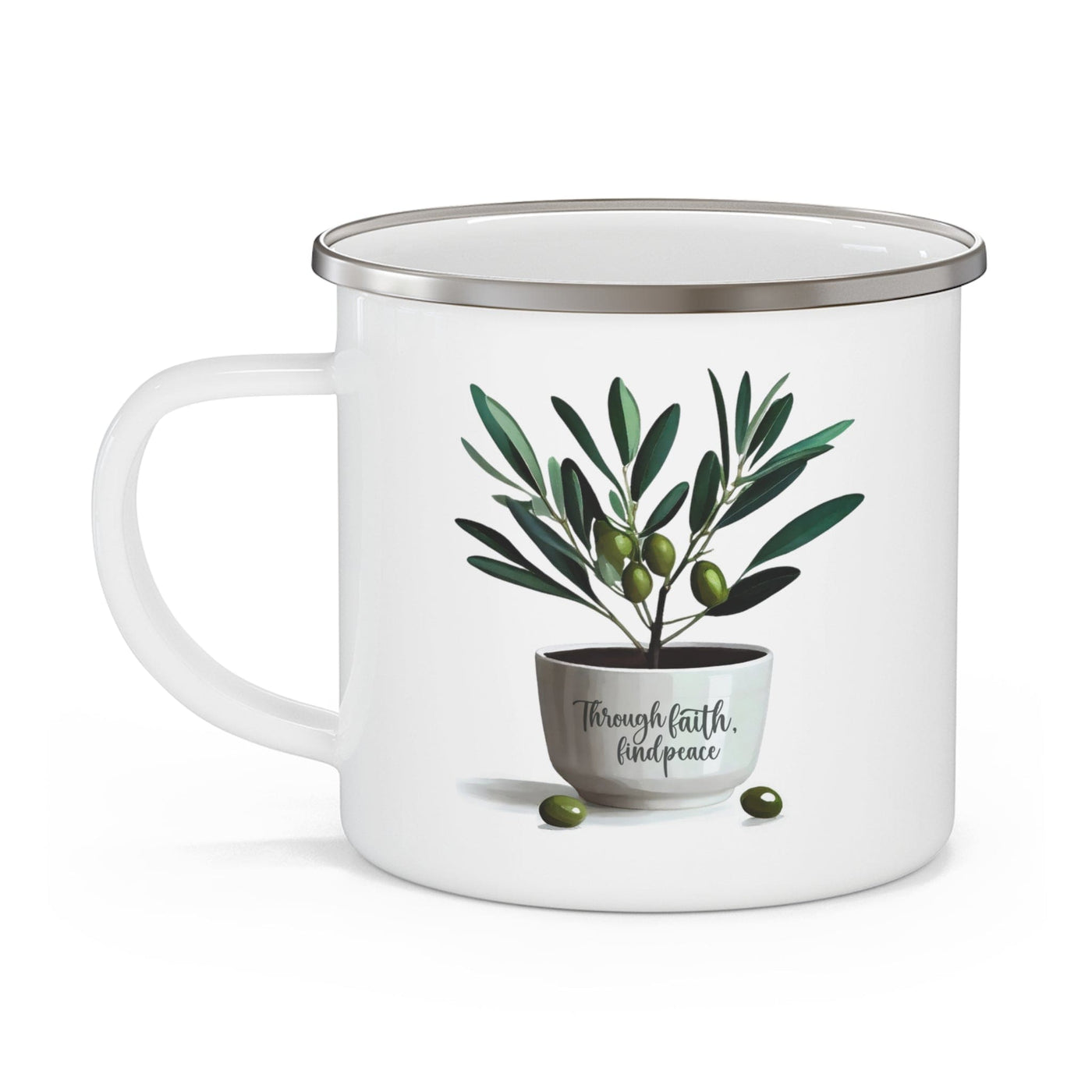 Enamel Camping Mug Through Faith Find Peace Olive Tree - Mug