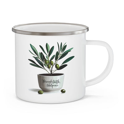 Enamel Camping Mug Through Faith Find Peace Olive Tree - Mug