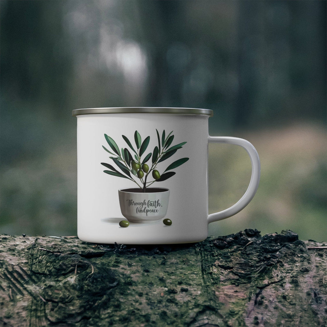 Enamel Camping Mug Through Faith Find Peace Olive Tree - Decorative | Enamel