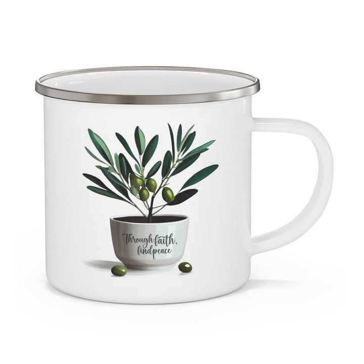 Enamel Camping Mug Through Faith Find Peace Olive Tree - Decorative | Enamel