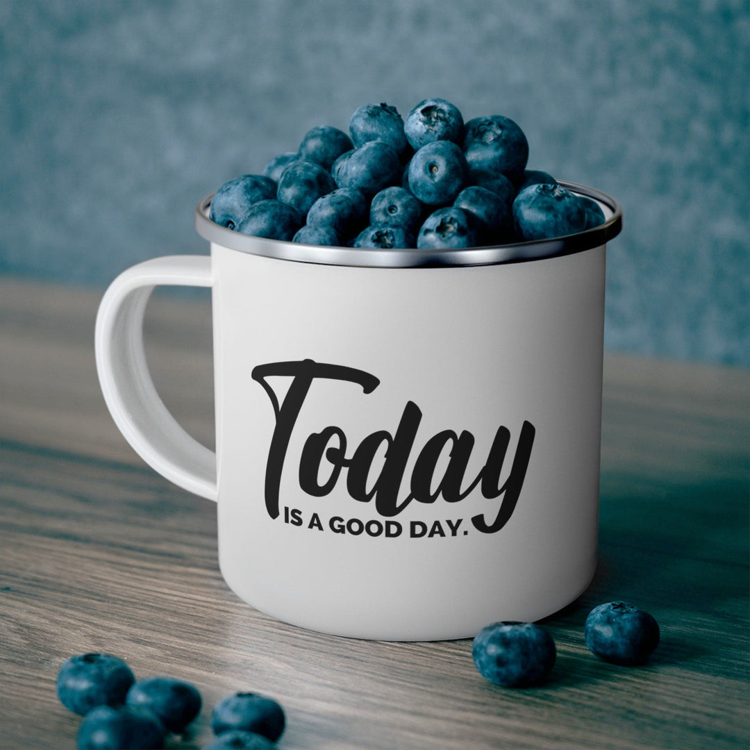 Enamel Camping Mug Today is a Good Day Black Illustration - Decorative | Enamel