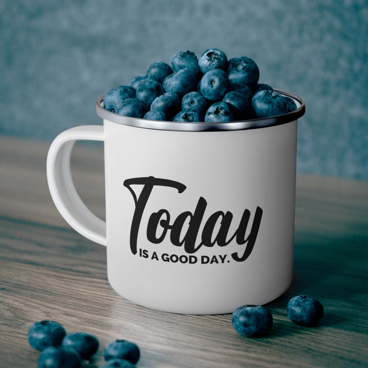 Enamel Camping Mug Today is a Good Day Black Illustration - Decorative | Enamel