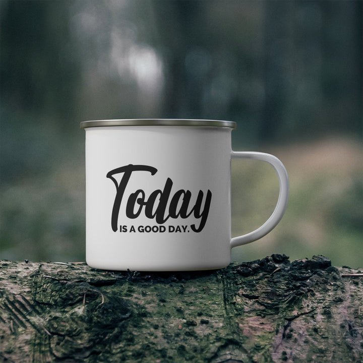 Enamel Camping Mug Today is a Good Day Black Illustration - Decorative | Enamel