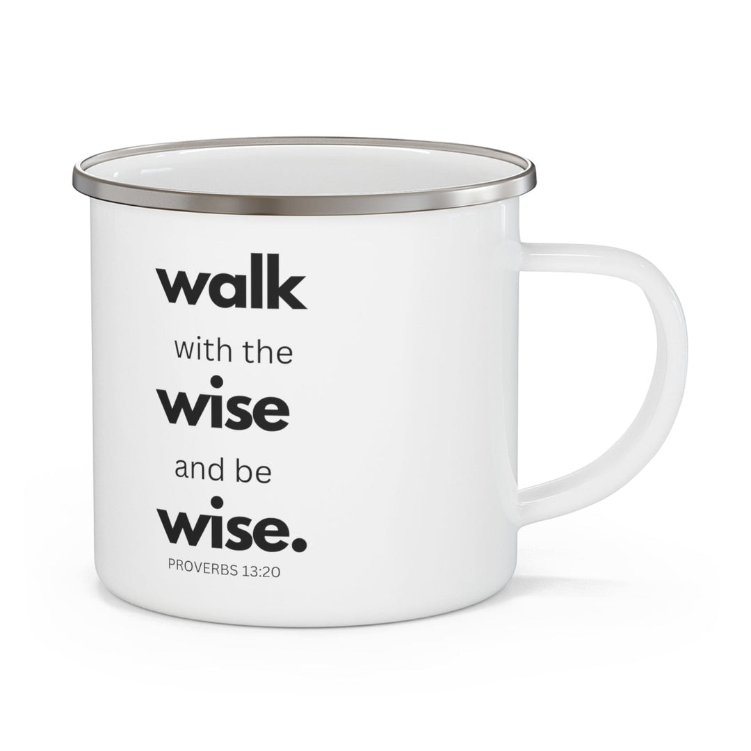 Enamel Camping Mug Walk with the Wise and be Wise Black Illustration