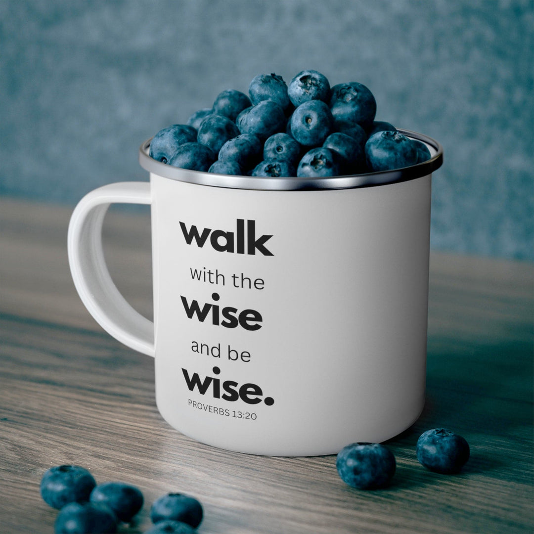 Enamel Camping Mug Walk with the Wise and be Wise Black Illustration