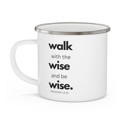 Enamel Camping Mug Walk With The Wise And Be Wise Black Illustration - Mug