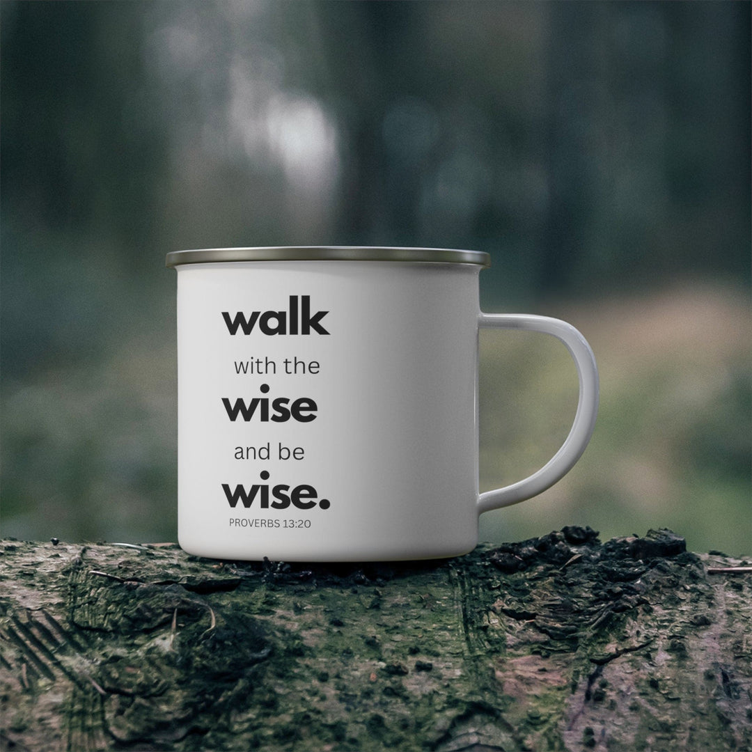 Enamel Camping Mug Walk with the Wise and be Wise Black Illustration