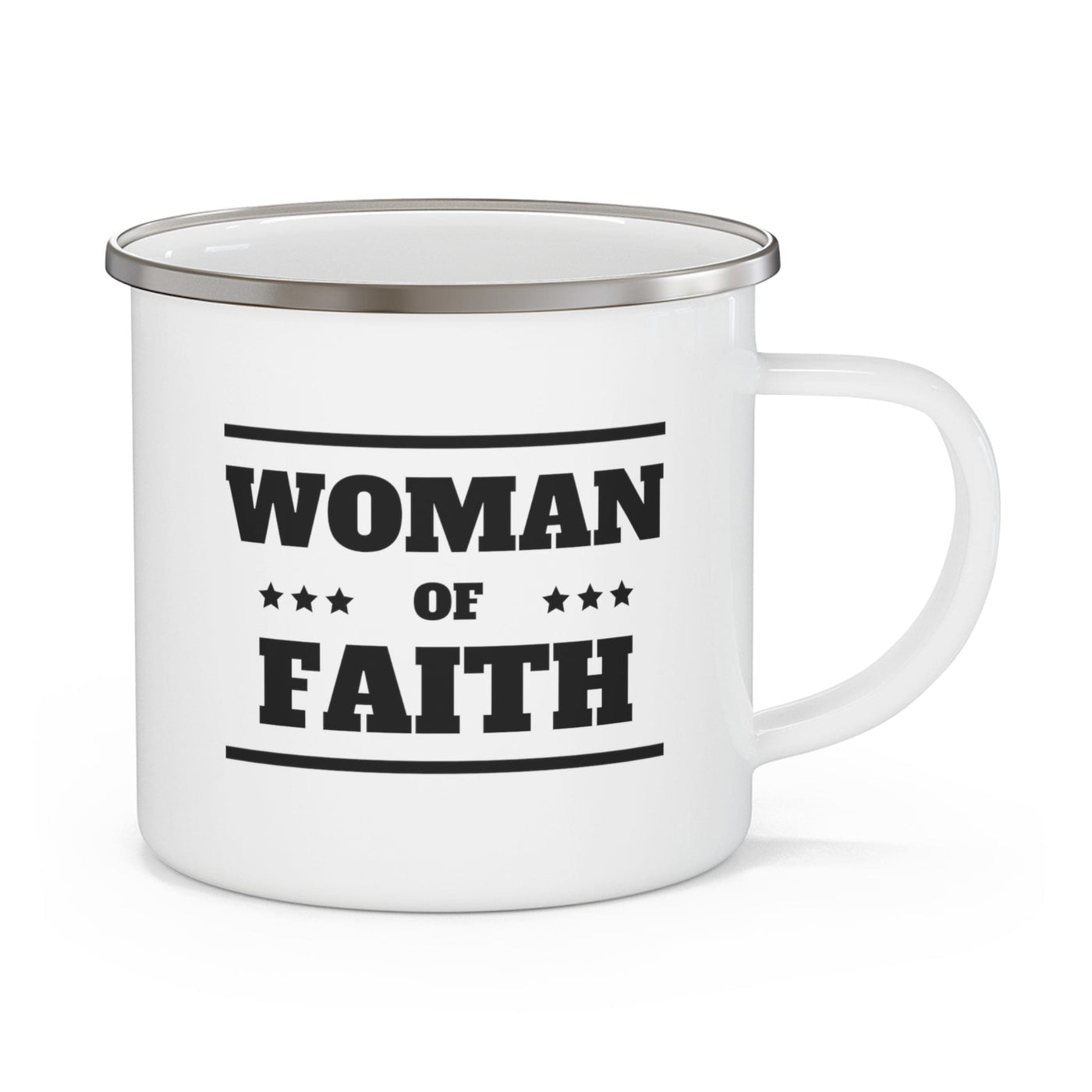 Enamel Camping Mug Woman Of Faith Black Illustration - Decorative | Mugs