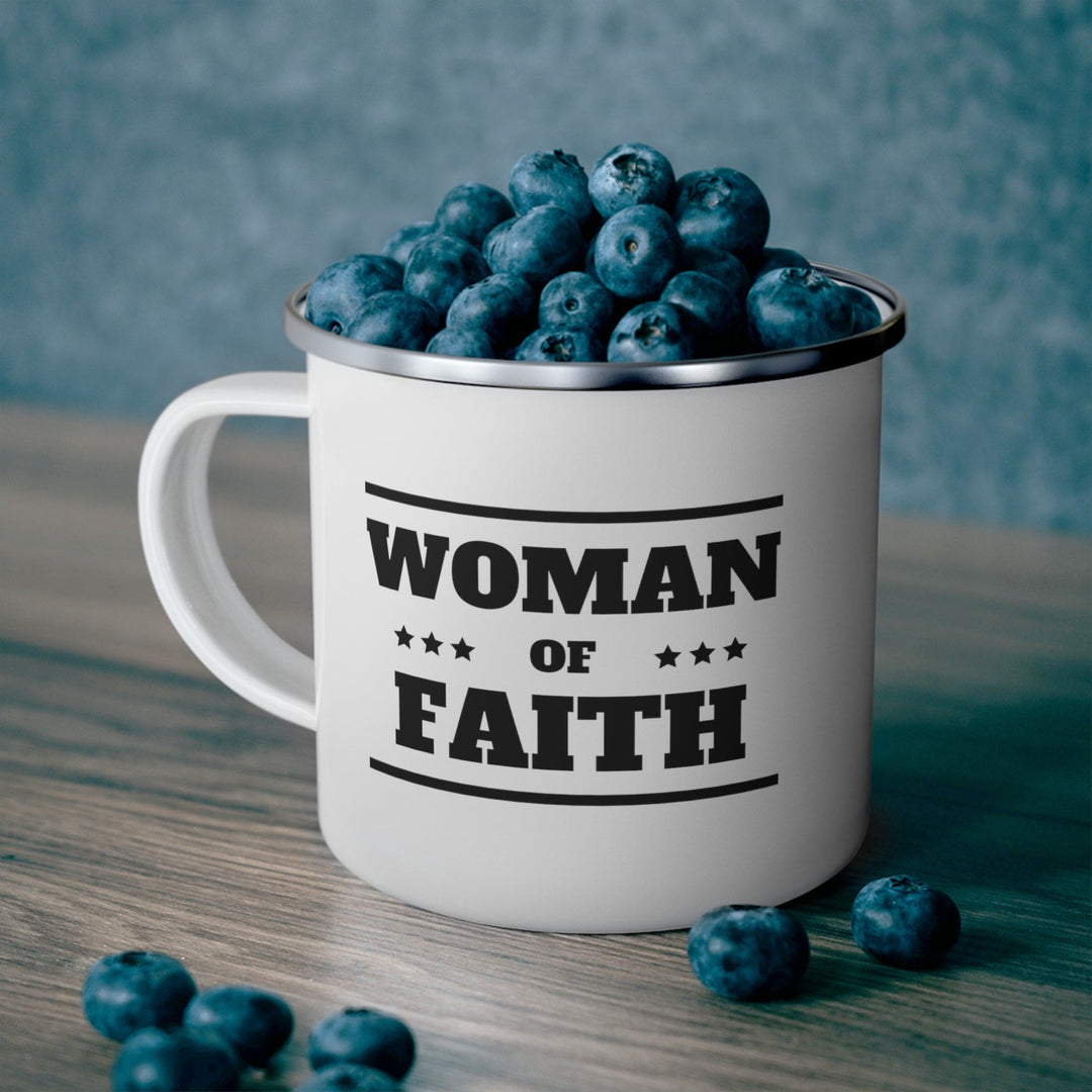 Enamel Camping Mug Woman of Faith Black Illustration - Decorative | Enamel Mugs