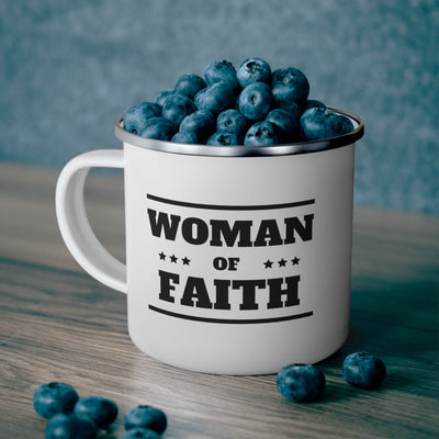 Enamel Camping Mug Woman Of Faith Black Illustration - Decorative | Mugs