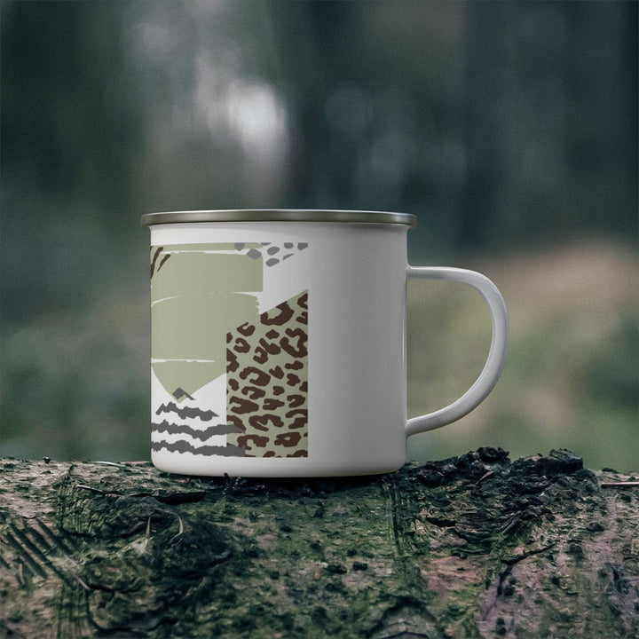 Enamel Mug Green Grey Brown Hexagon Print - Decorative | Enamel Mugs