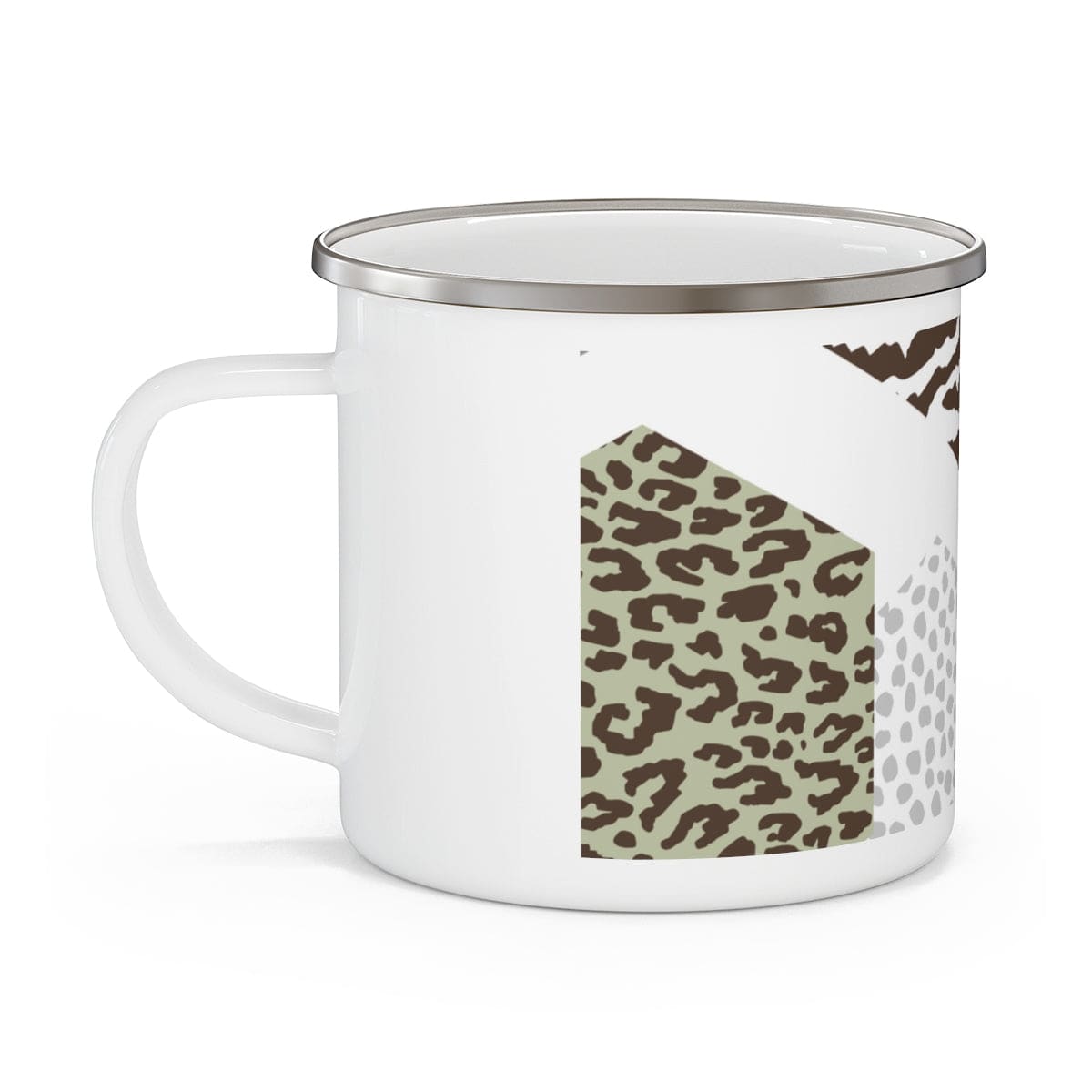 Enamel Mug Green Grey Brown Hexagon Print - Decorative | Mugs