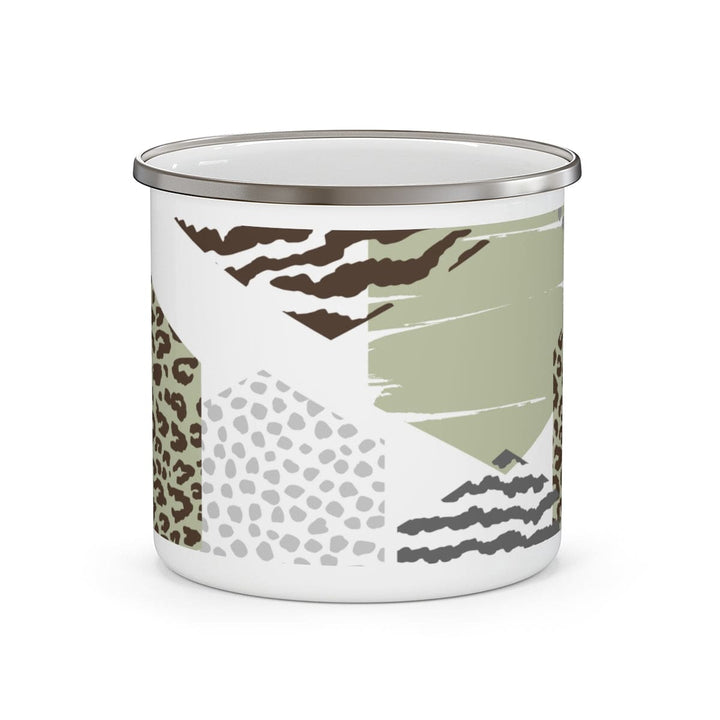 Enamel Mug Green Grey Brown Hexagon Print - Decorative | Enamel Mugs