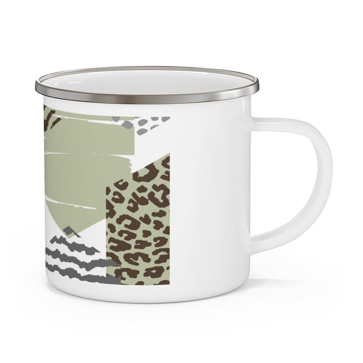 Enamel Mug Green Grey Brown Hexagon Print - Decorative | Enamel Mugs