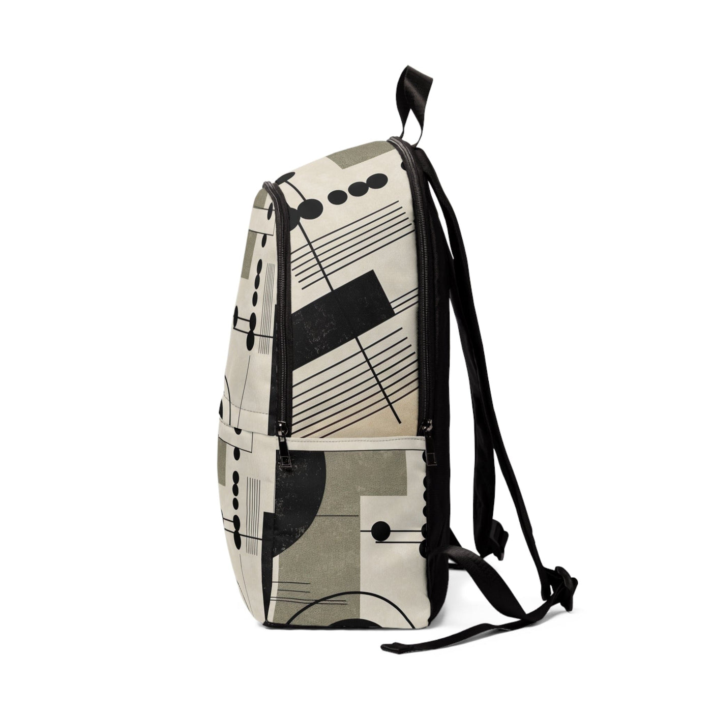 Fashion Backpack Waterproof Abstract Black Beige Brown Geometric Shapes - Bags