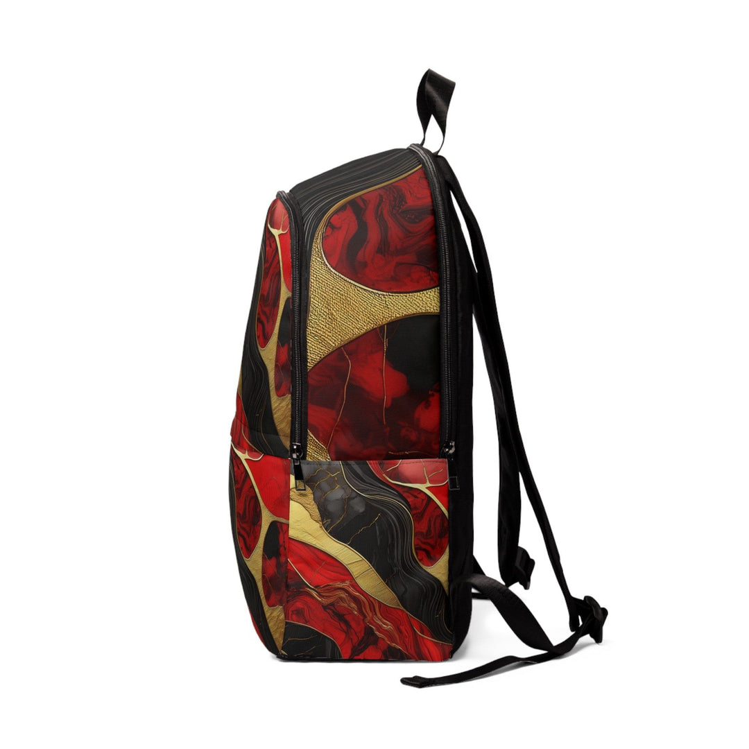 Fashion Backpack Waterproof Bold Red Gold Tones Print - Bags | Backpacks