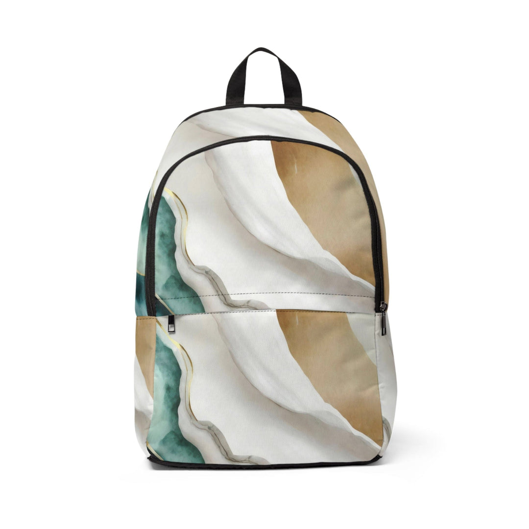 Fashion Backpack Waterproof Cream White Green Marbled Print - Bags | Backpacks