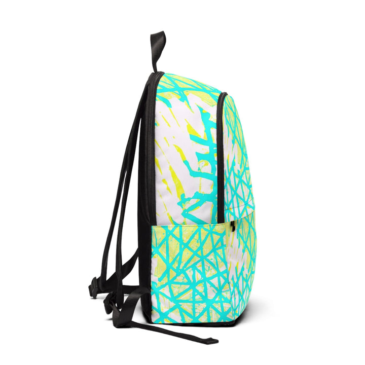 Fashion Backpack Waterproof Cyan Blue Lime Green and White Pattern - Bags