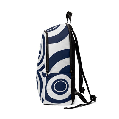 Fashion Backpack Waterproof Navy Blue And White Circular Pattern - Bags