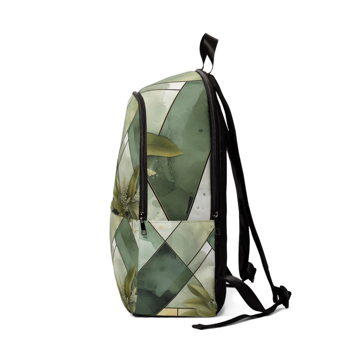 Fashion Backpack Waterproof Olive Green Mint Leaf Geometric Print - Bags