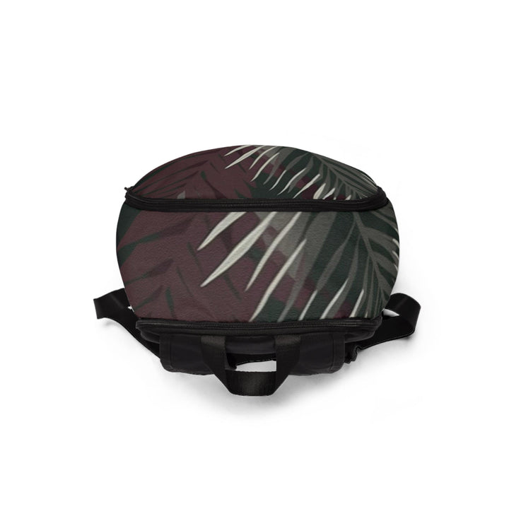 Fashion Backpack Waterproof Palm Tree Leaves Maroon Green Background Minimalist
