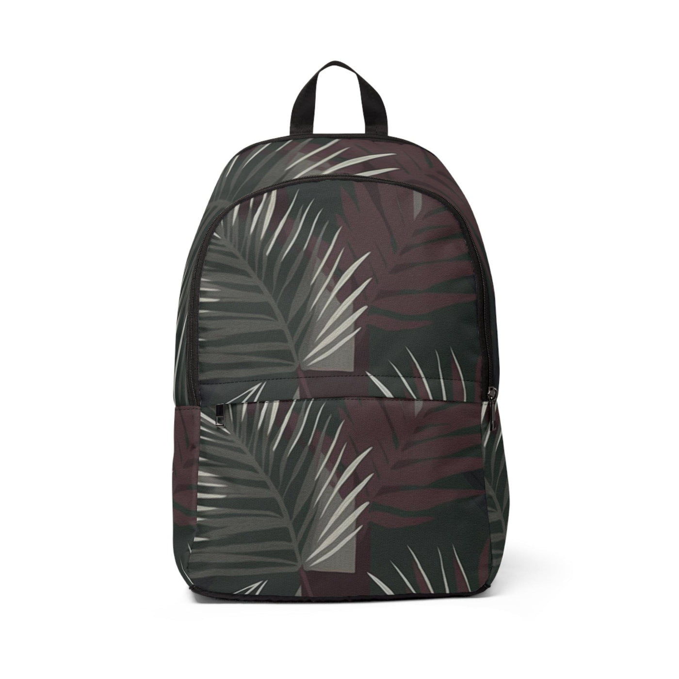 Fashion Backpack Waterproof Palm Tree Leaves Maroon Green Background Minimalist
