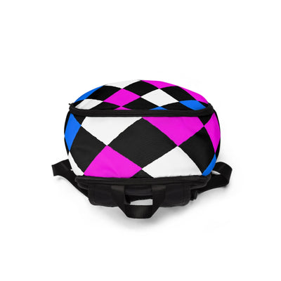 Fashion Backpack Waterproof Pink Blue Checkered Pattern - Bags