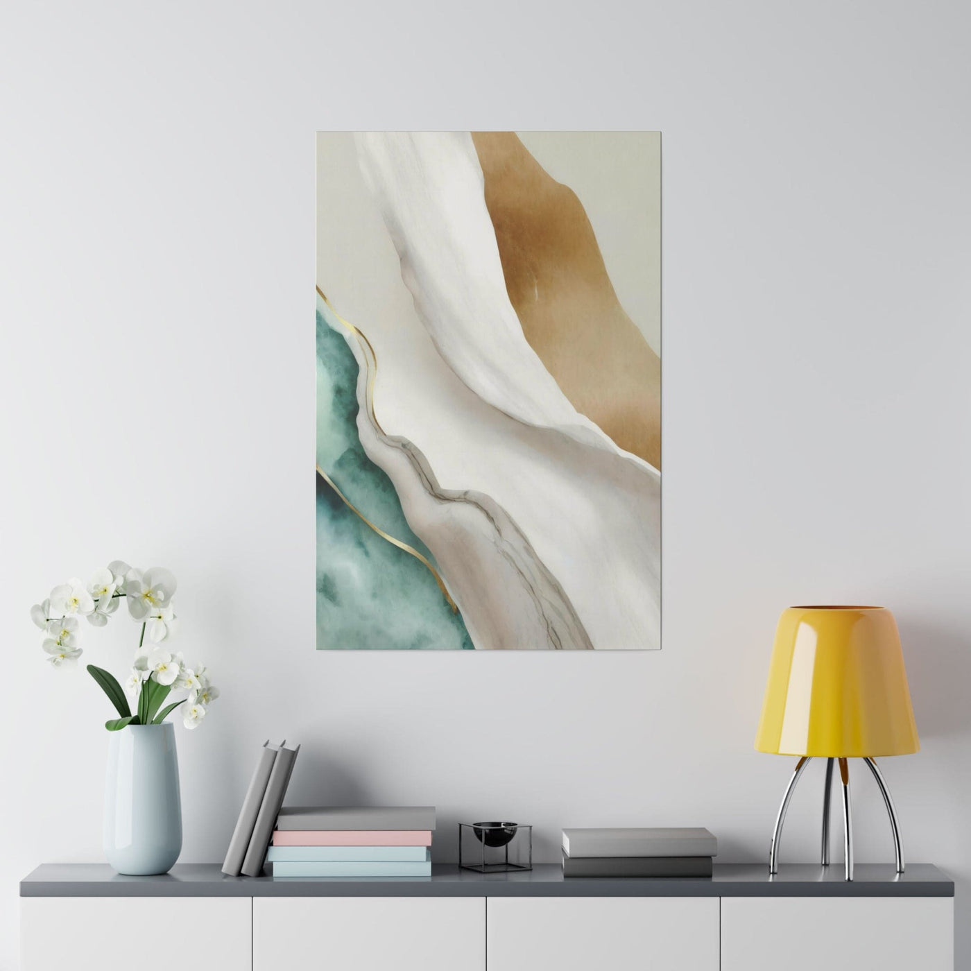 Fine Wall Art Print Home Office Decor Cream White Green Marbled - Canvas