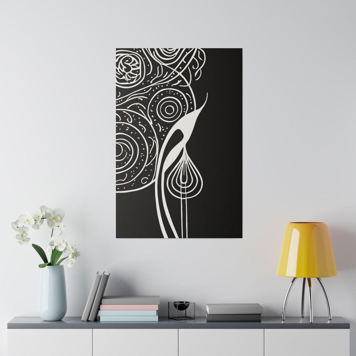 Fine Wall Art Print Home Office Decor Floral White Line 79079 - Canvas