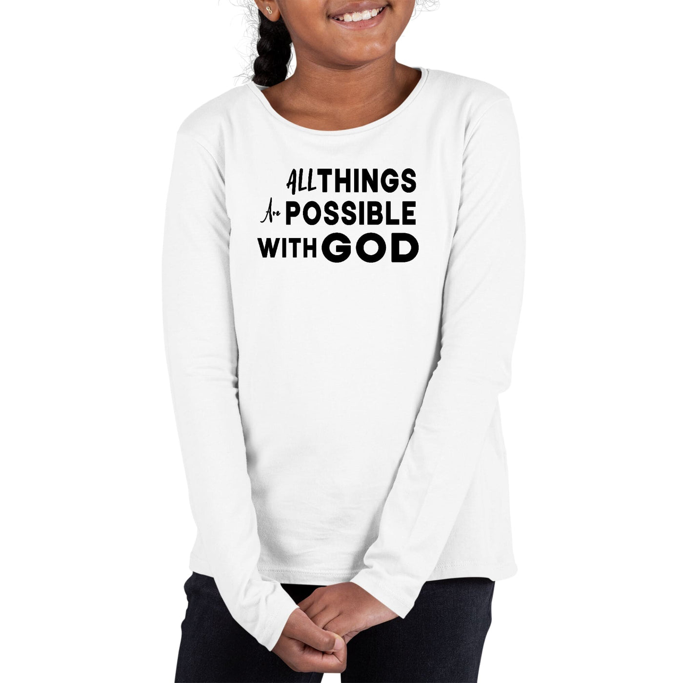 Girls Graphic T-Shirt All Things Are Possible With GOD Black - Girls | T-Shirts
