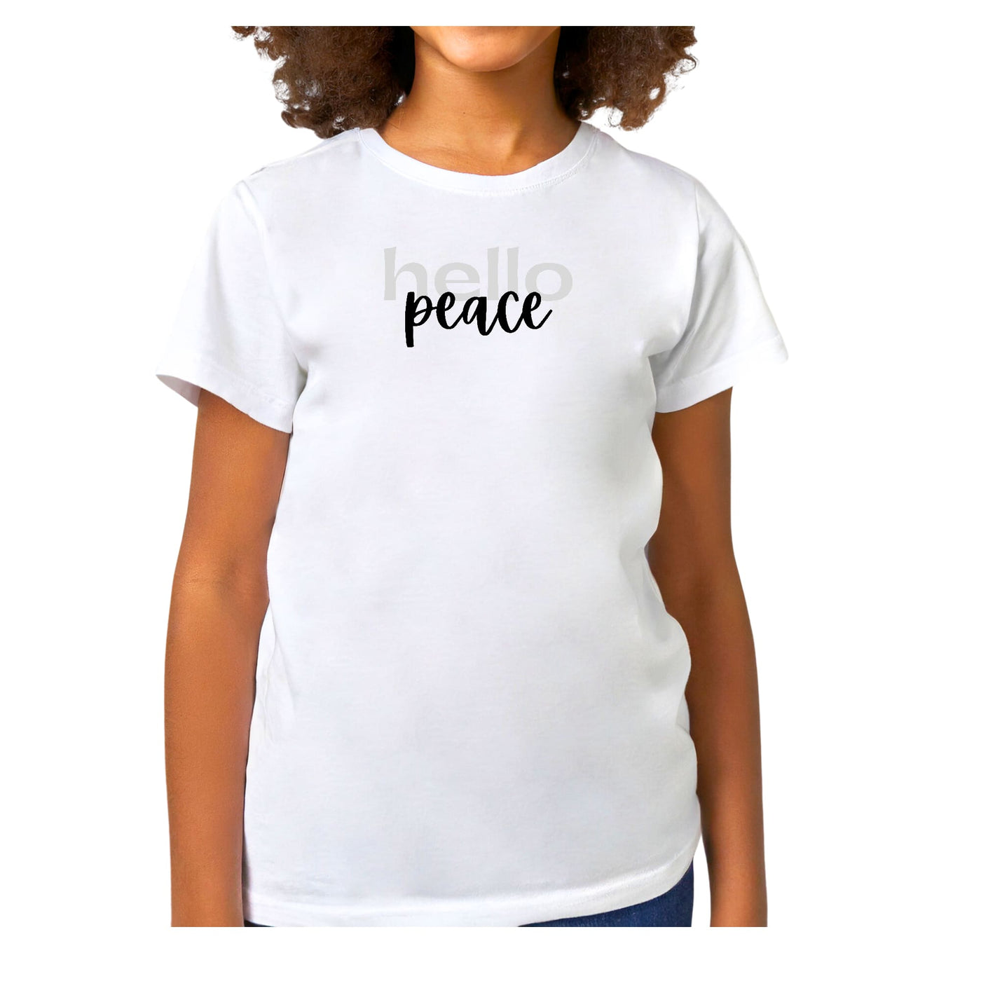 Girls T-shirt Hello Peace Motivational Peaceful Aspiration - Grey/ - Girls