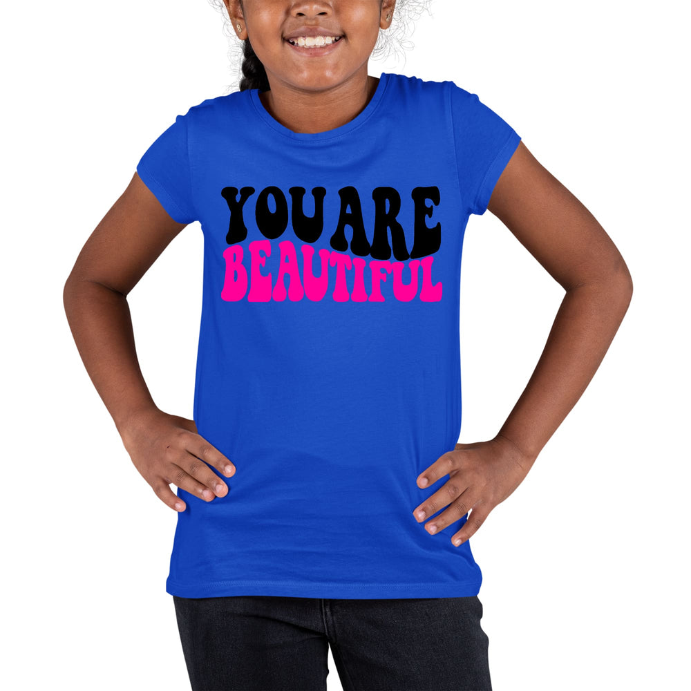 Girls T-shirt you are Beautiful Retro Wavy Pink Black Inspiration