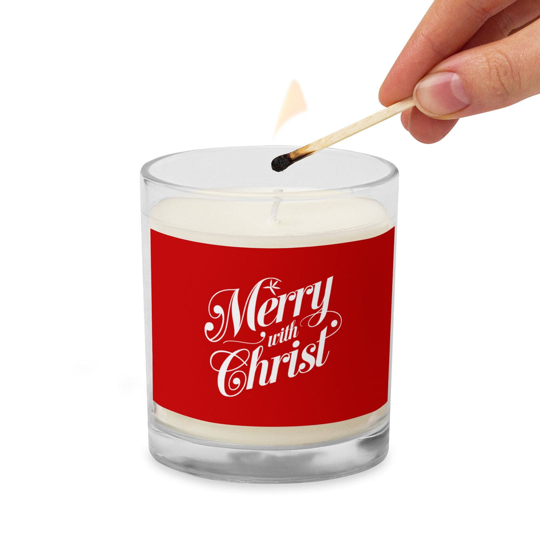 Glass Jar Soy Wax Candle with Merry with Christ Print