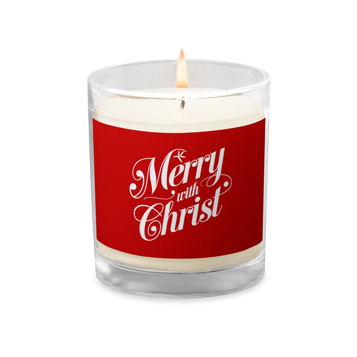Glass Jar Soy Wax Candle with Merry with Christ Print