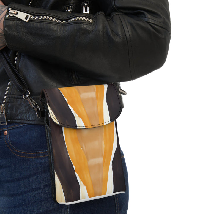 Golden Yellow Brown Abstract Pattern Crossbody Cell Phone Wallet Purse