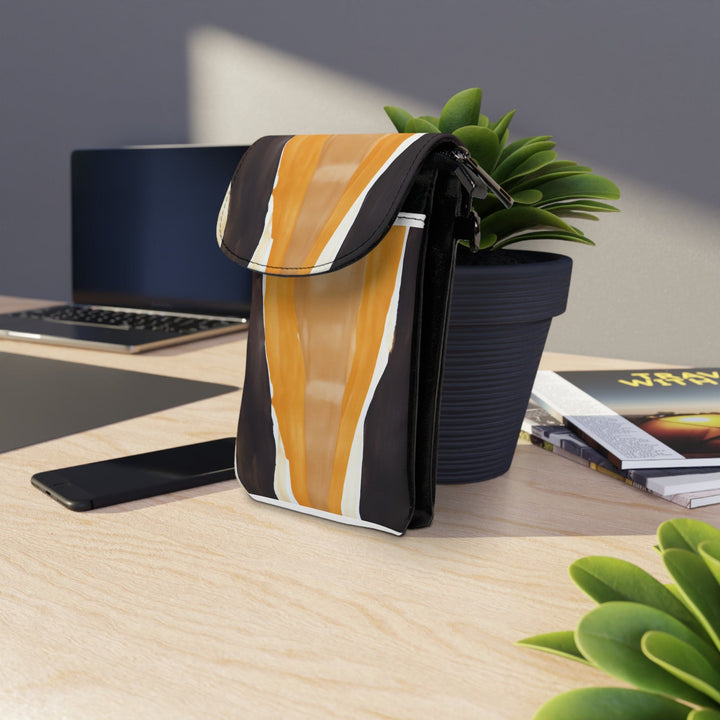 Golden Yellow Brown Abstract Pattern Crossbody Cell Phone Wallet Purse