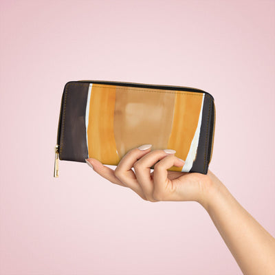 Golden Yellow Brown Abstract Pattern Womens Zipper Wallet Clutch Purse - Bags