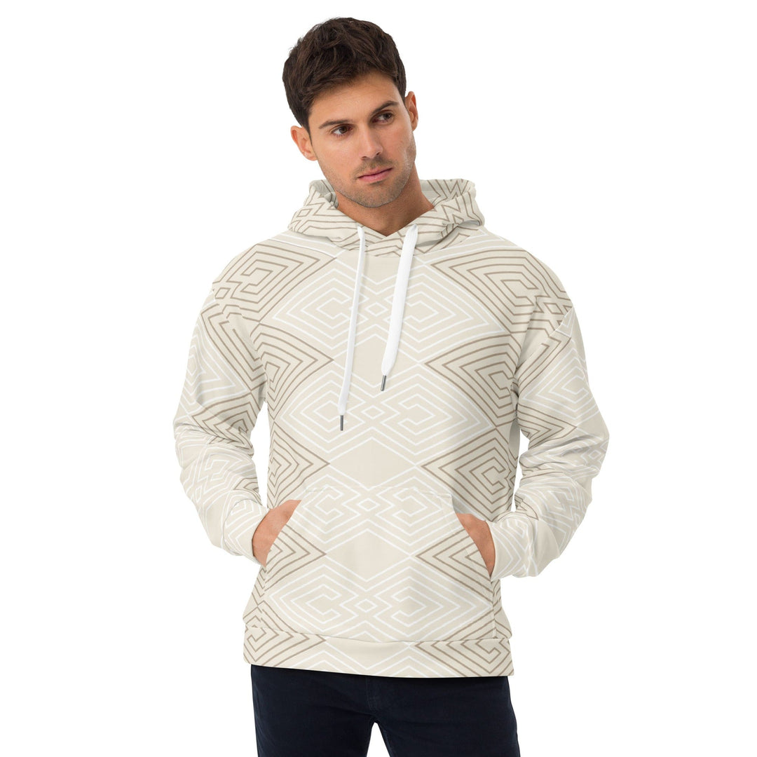 Mens Graphic Hoodie Beige Brown Aztec Geometric Lines - Mens | Hoodies | AOP