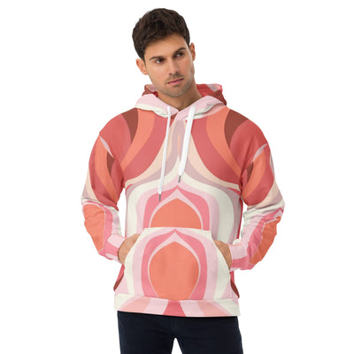 Mens Graphic Hoodie Boho Pink And White Contemporary Art Lined Pattern - Mens
