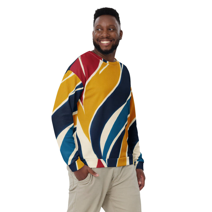 Graphic Sweatshirt for Men - Abstract Multicolor Swirl Line Pattern