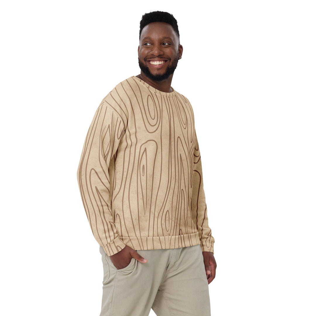 Graphic Sweatshirt for Men - Beige Brown Tree Sketch Lines