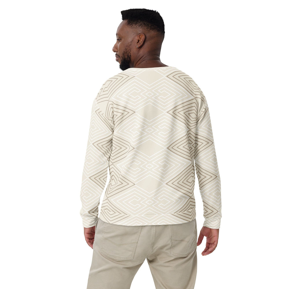 Graphic Sweatshirt for Men - Beige Brown Aztec Geometric Lines