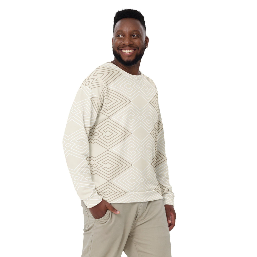 Graphic Sweatshirt for Men - Beige Brown Aztec Geometric Lines