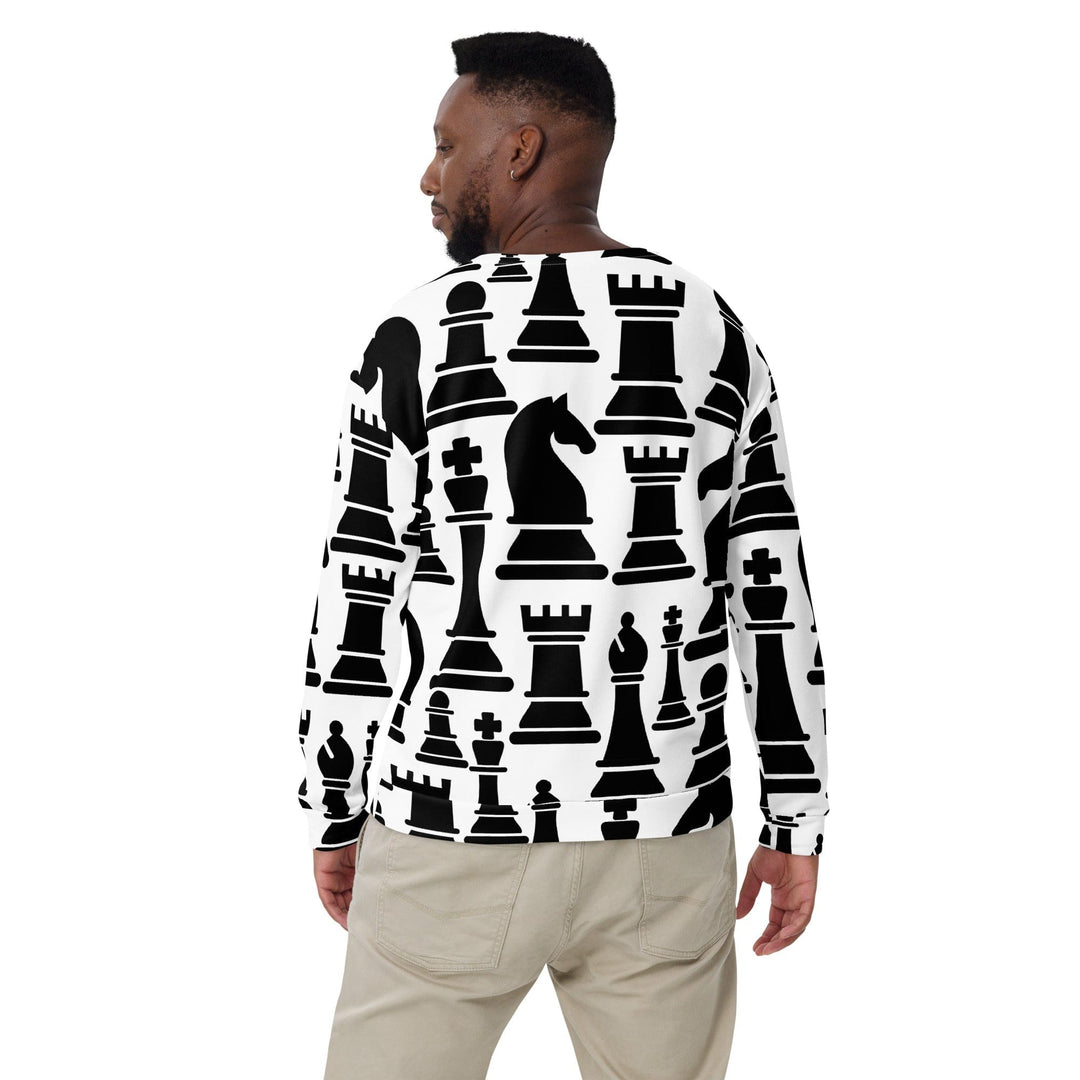 Graphic Sweatshirt for Men - Black and White Chess Print - Mens/Sweatshirts/AOP