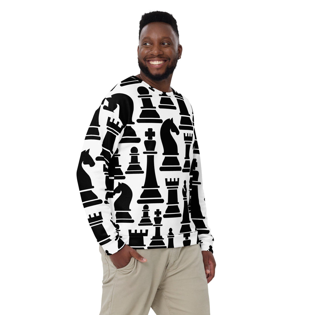 Graphic Sweatshirt for Men - Black and White Chess Print - Mens/Sweatshirts/AOP