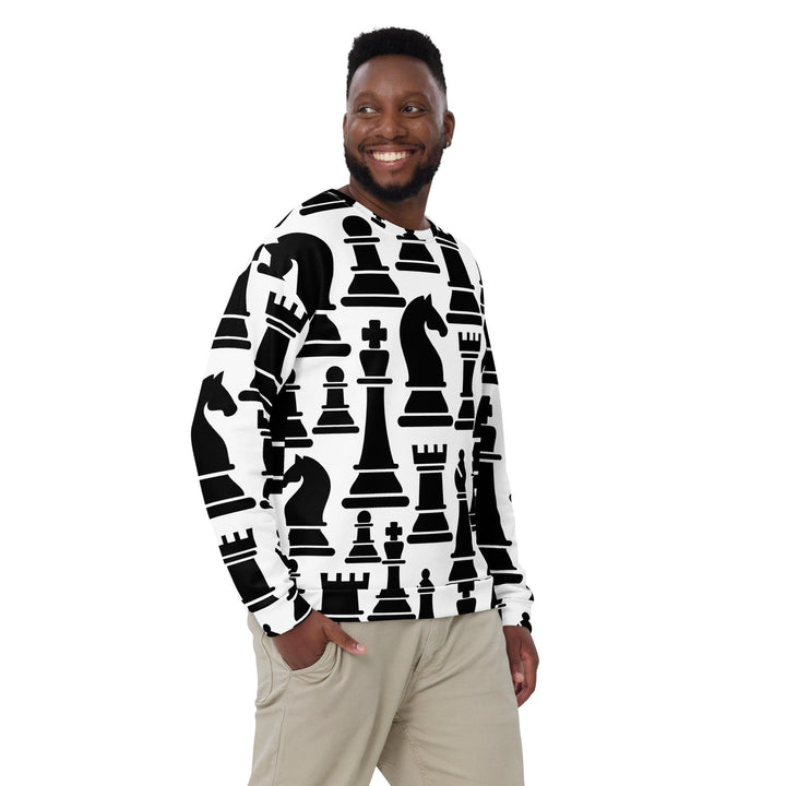 Graphic Sweatshirt for Men - Black and White Chess Print - Mens/Sweatshirts/AOP